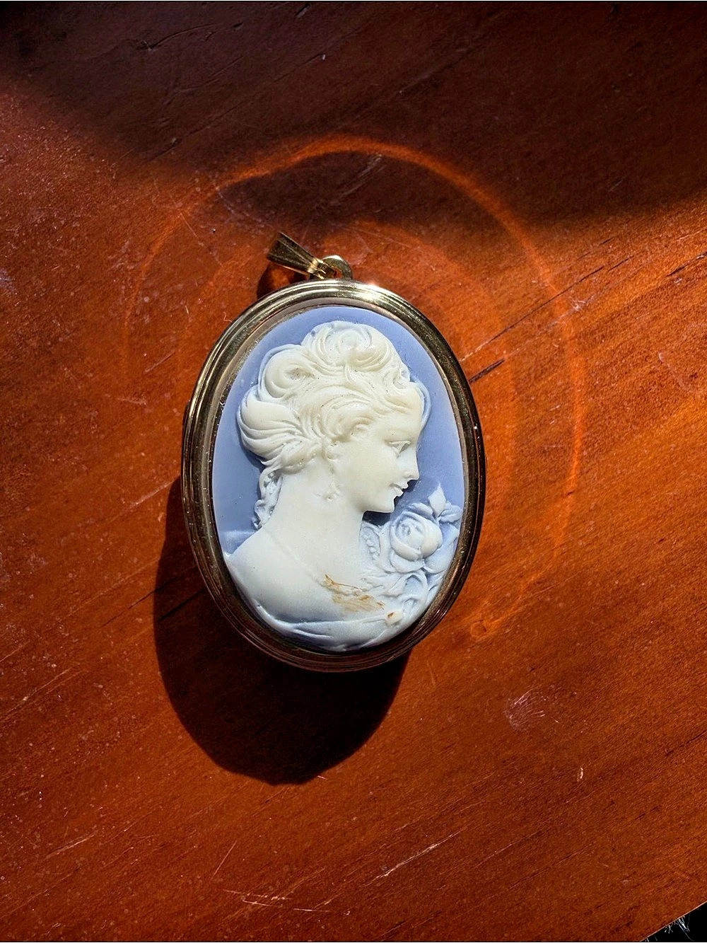 Gold & Blue Cameo Locket Pendant